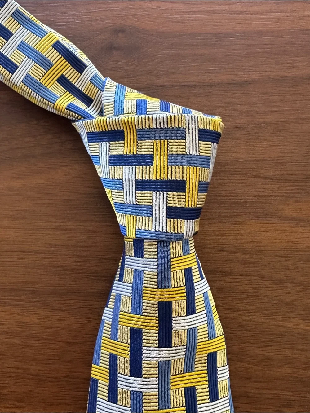 Turnbull & Asser Yellow and Blue Woven Pattern Necktie